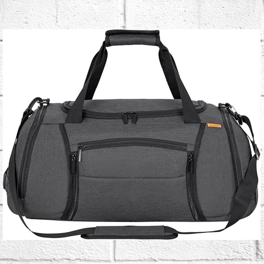 NWOT! 32.5L Lightweight Grey Duffel Travel Tote Bag w/Wet Pocket & Luggage Strap